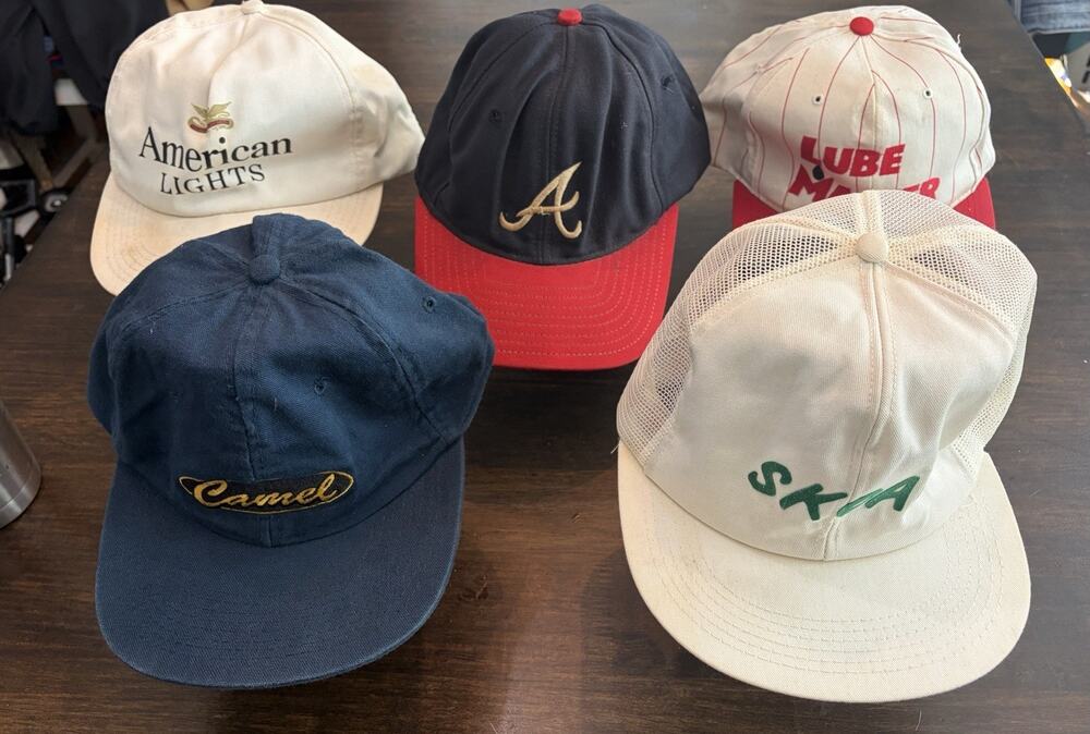 (6) Vintage Camel Baseball Hats Skoal Braves Promotional Advertising Cotton 90s